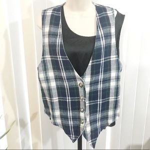 Vintage 90s Flannel Plaid Accent Vest Top Shirt